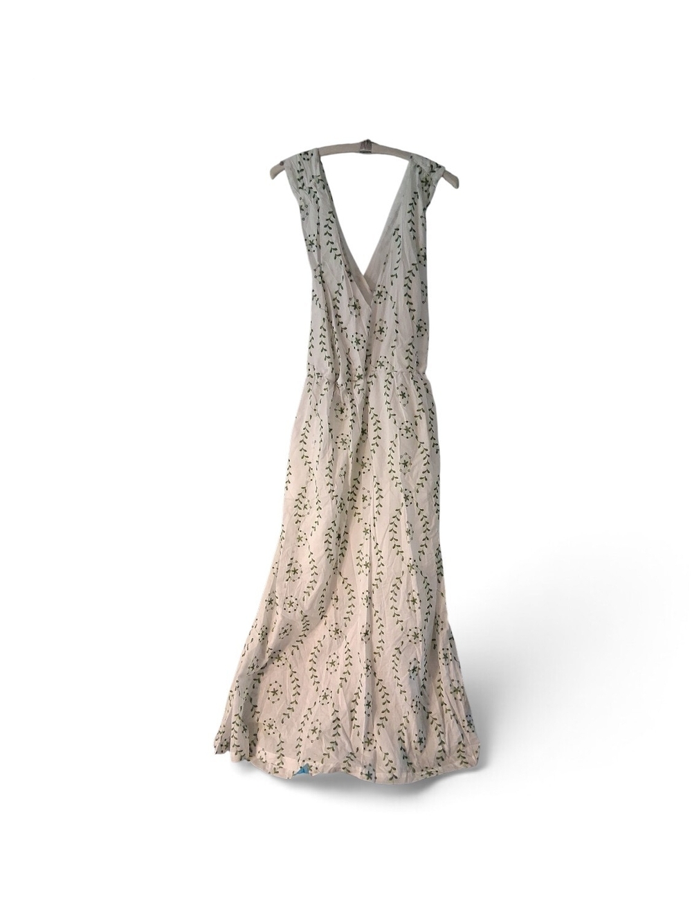 White Sleeveless Maxi Dress with Green Embroidered Motif XXL - Picture 9 of 10